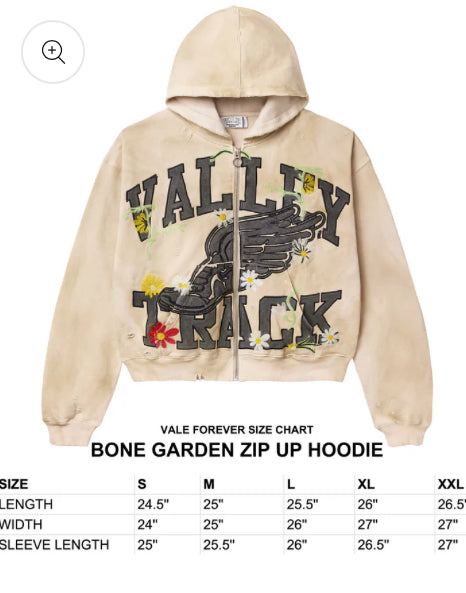 VALE FOREVER -BONE GARDEN ZIP UP HOODIE
