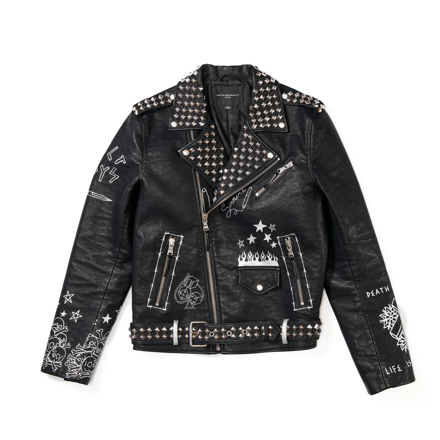 Cult individuality Leather Moto Jacket In Black