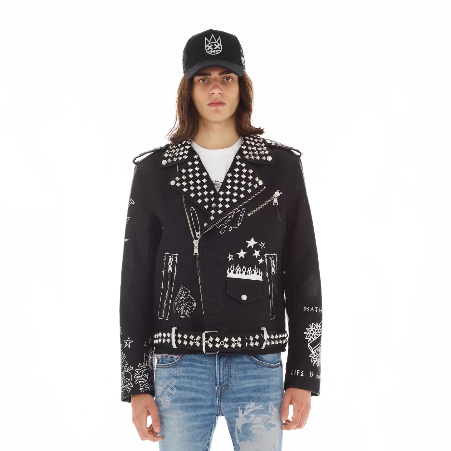 Cult individuality Leather Moto Jacket In Black