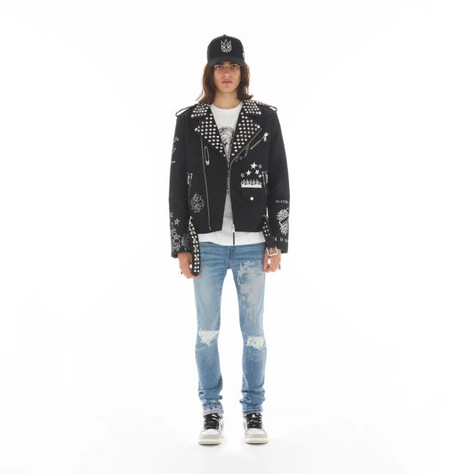Cult individuality Leather Moto Jacket In Black
