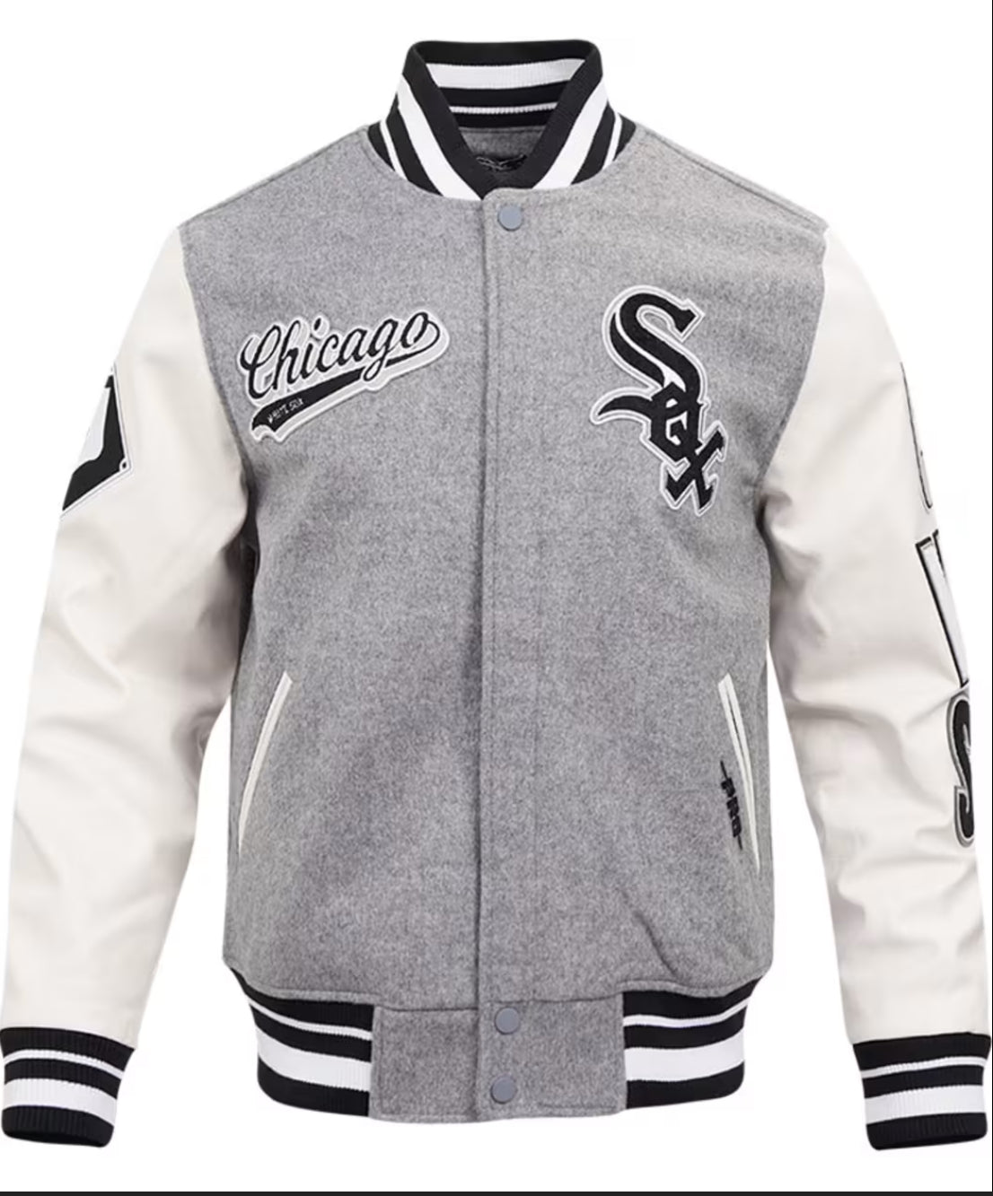 PRO STANDARD CHICAGO WHITE SOX GREY SCRIPT TAIL VARSITY HEAVY WEIGHT JACKET