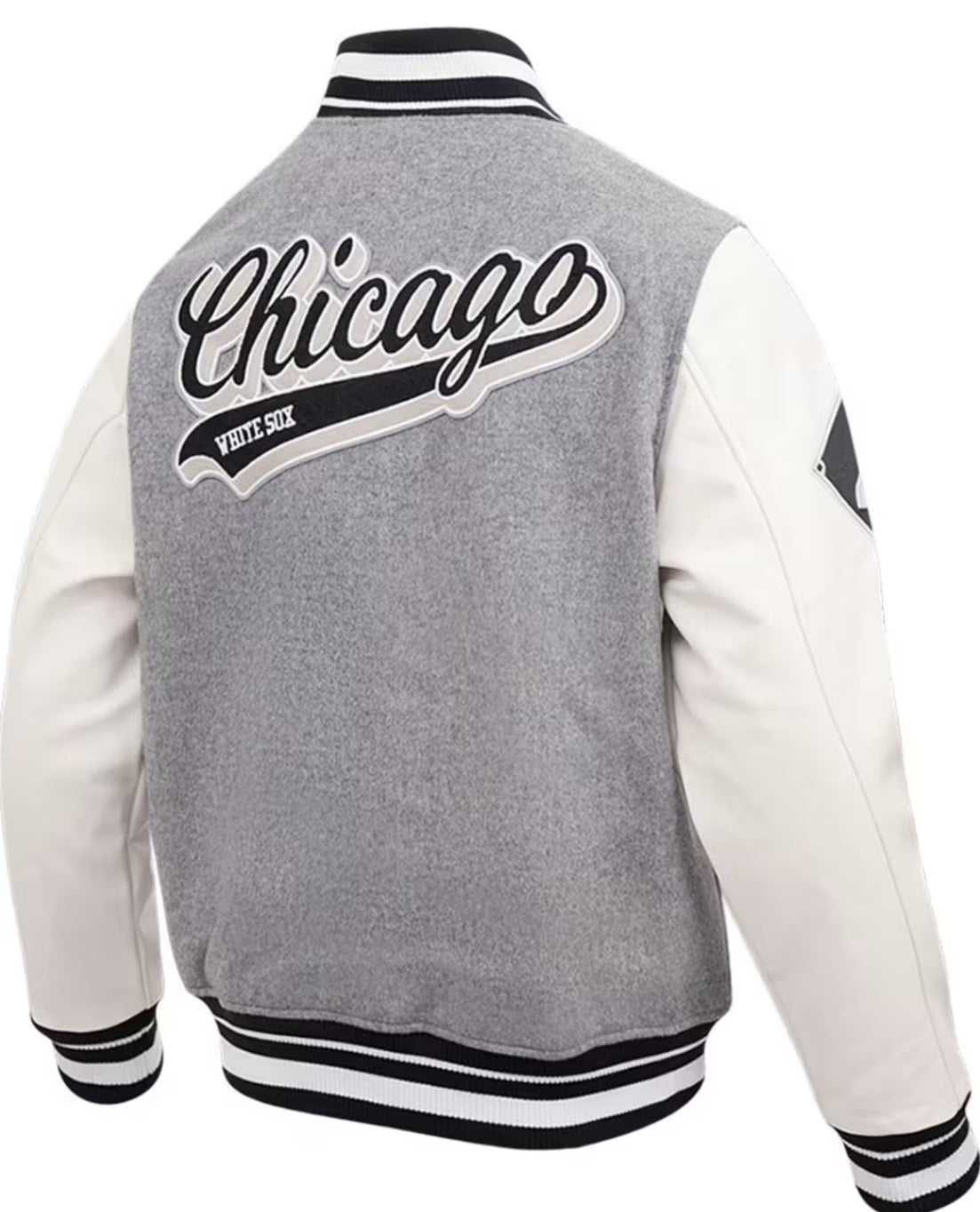 PRO STANDARD CHICAGO WHITE SOX GREY SCRIPT TAIL VARSITY HEAVY WEIGHT JACKET