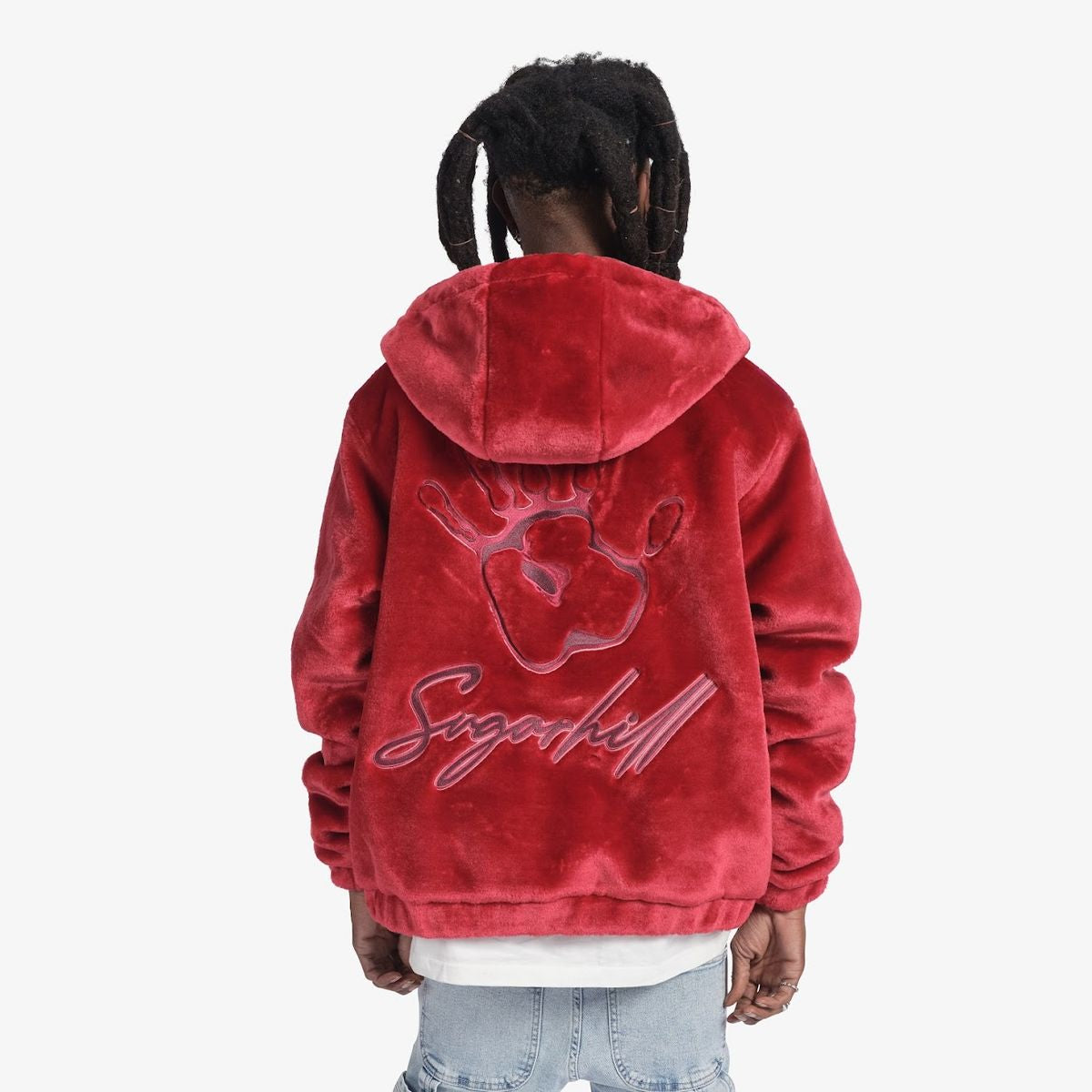 SUGARHILL-"TRACES" FUR ZIP-UP HOODIE (RUBY RED)-SH24-HOL-40