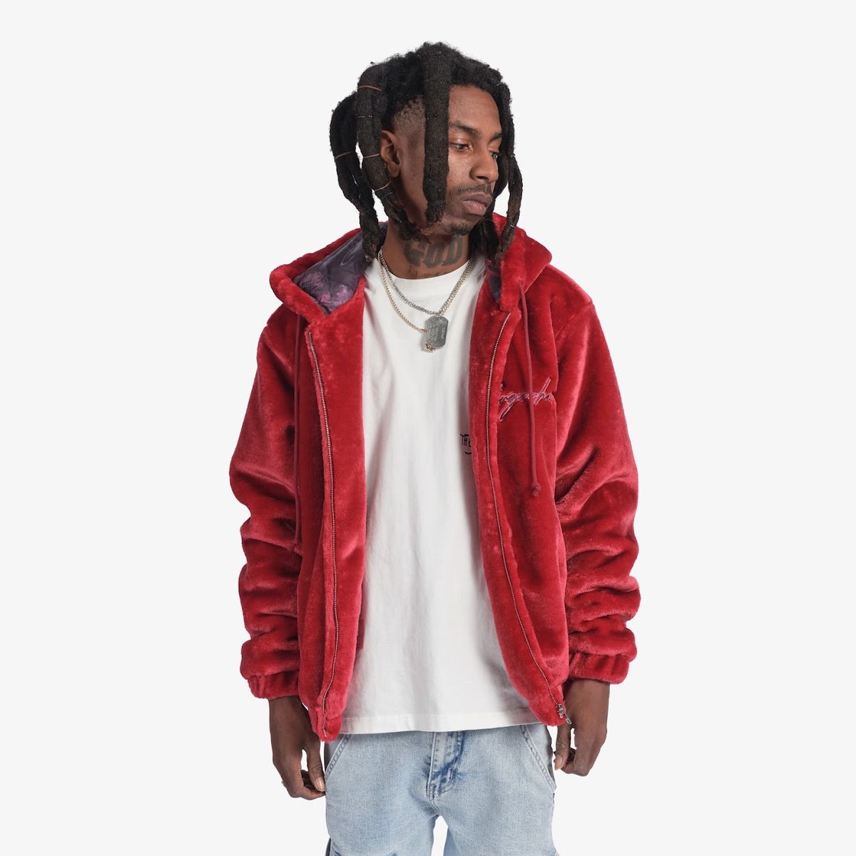 SUGARHILL-"TRACES" FUR ZIP-UP HOODIE (RUBY RED)-SH24-HOL-40