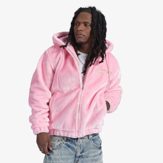 SUGARHILL-TRACES" FUR ZIP-UP HOODIE (PINK)-SH24-HOL-39