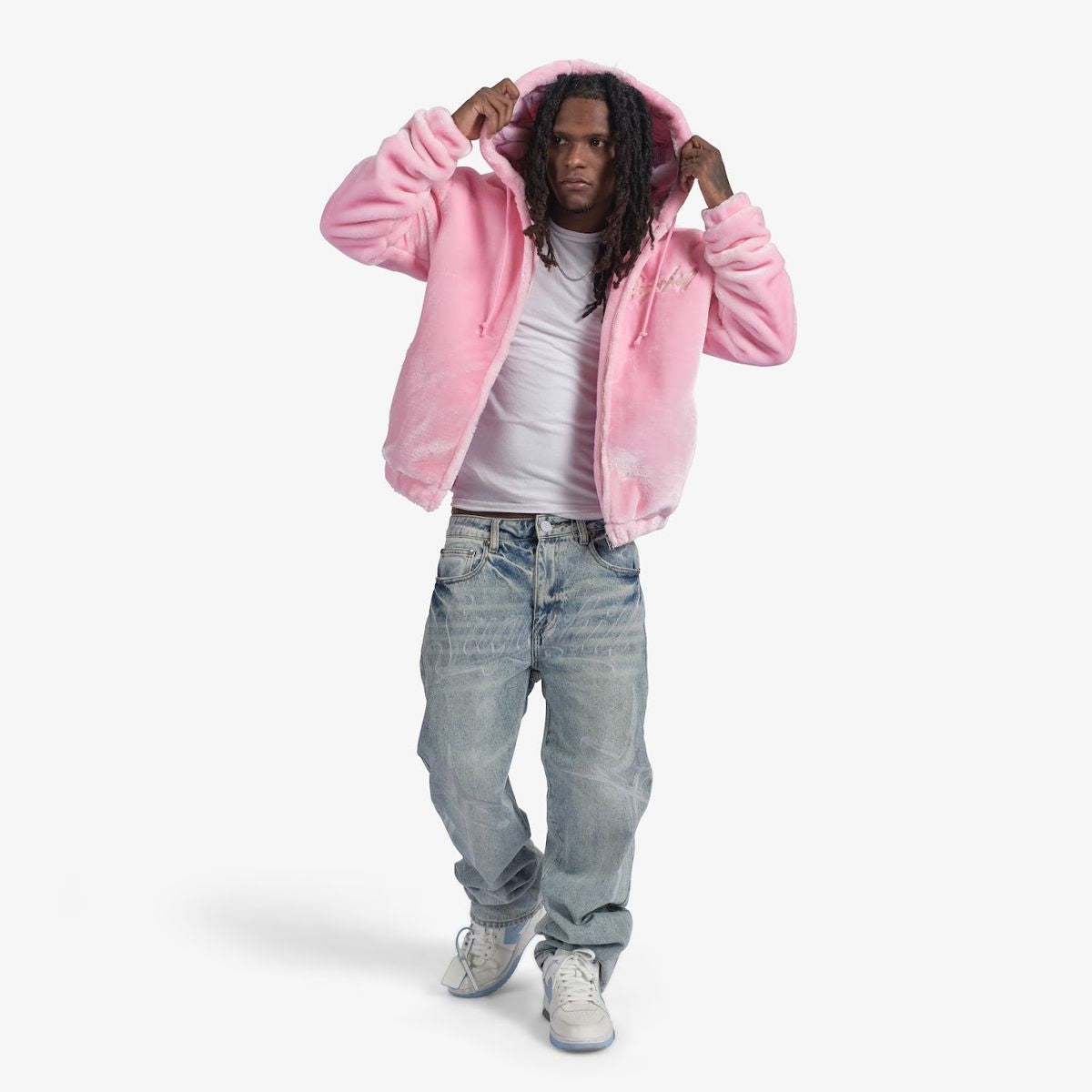 SUGARHILL-TRACES" FUR ZIP-UP HOODIE (PINK)-SH24-HOL-39