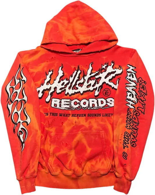 HELLTAR-Records LAVE Hooded Sweatshirt Washed Red-HS01HOO001