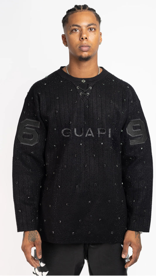 GUAPI-ALL BLACK KNIT HOCKEY JERSEY-263ABKHJ