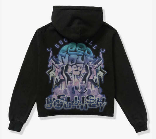 "HELLISH" CROPPED HOODIE (BLACK VINTAGE)-SH24-HOL