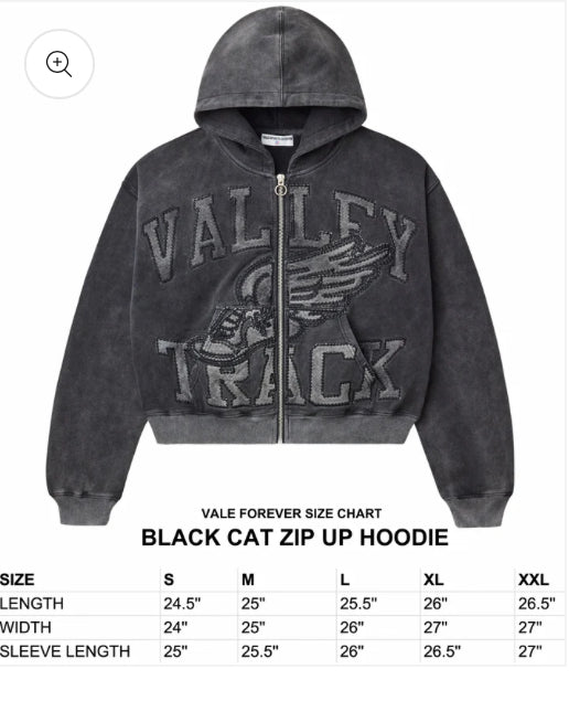 VALE-BLACK CAT ZIP UP HOODIE