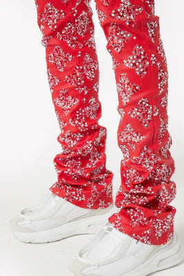 GUAPI-BLOOD RED EMBELLISHED DENIM-410BRED