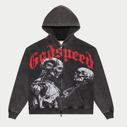 GODSPEED-Mankind vs Ai Zip Up Hoodie (Grey Wash)