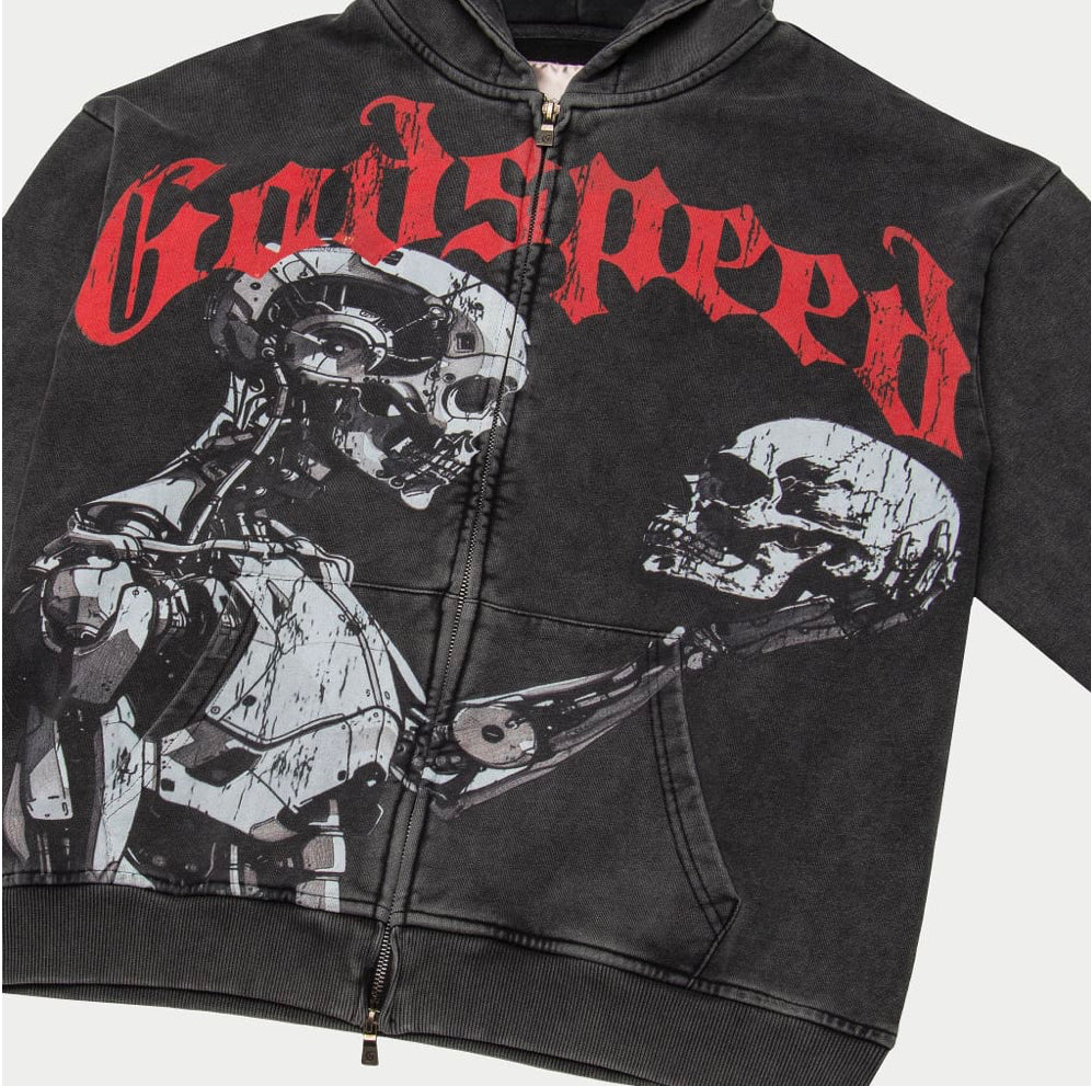 GODSPEED-Mankind vs Ai Zip Up Hoodie (Grey Wash)