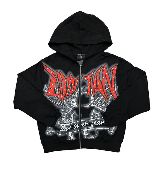 MIXED EMOTIONS-Black “Graffiti" Rhinestone Hoodie