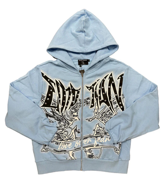 MIXED EMOTION-Blue “Graffiti” Rhinestone Hoodie