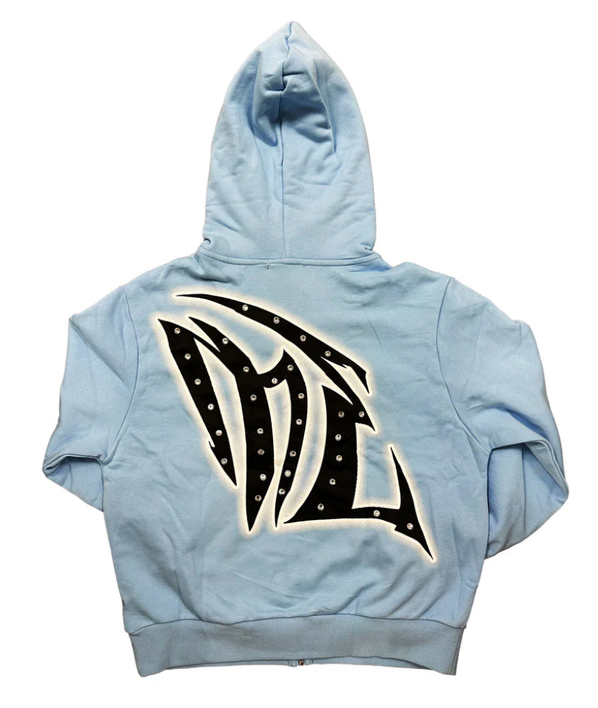 MIXED EMOTION-Blue “Graffiti” Rhinestone Hoodie