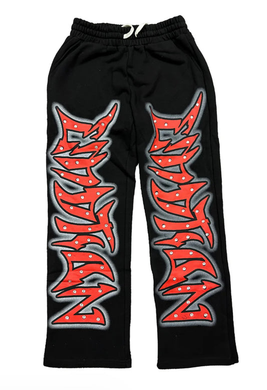 MIXED EMOTIONS-Black “Graffiti” Rhinestone Sweatpants