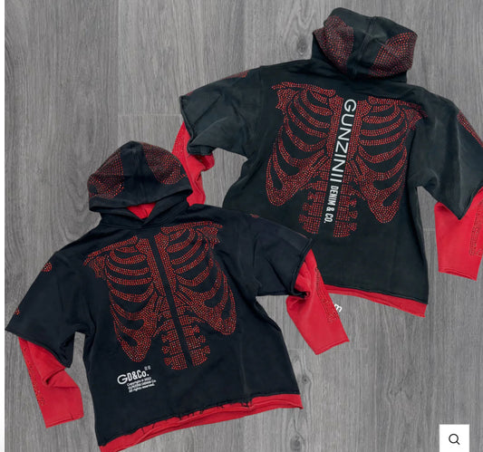 GUNZINII RHINESTONE SKELETON HOODIE BLACK GZ524