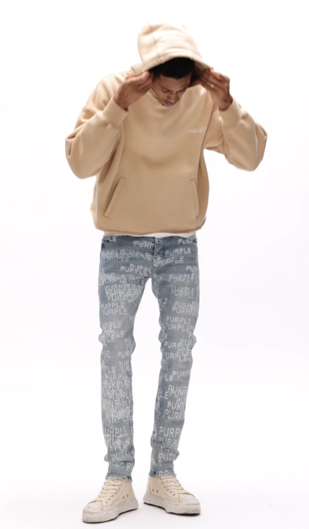 PURPLE-Newsprint Cropped Hoodie-M4104-HABN25