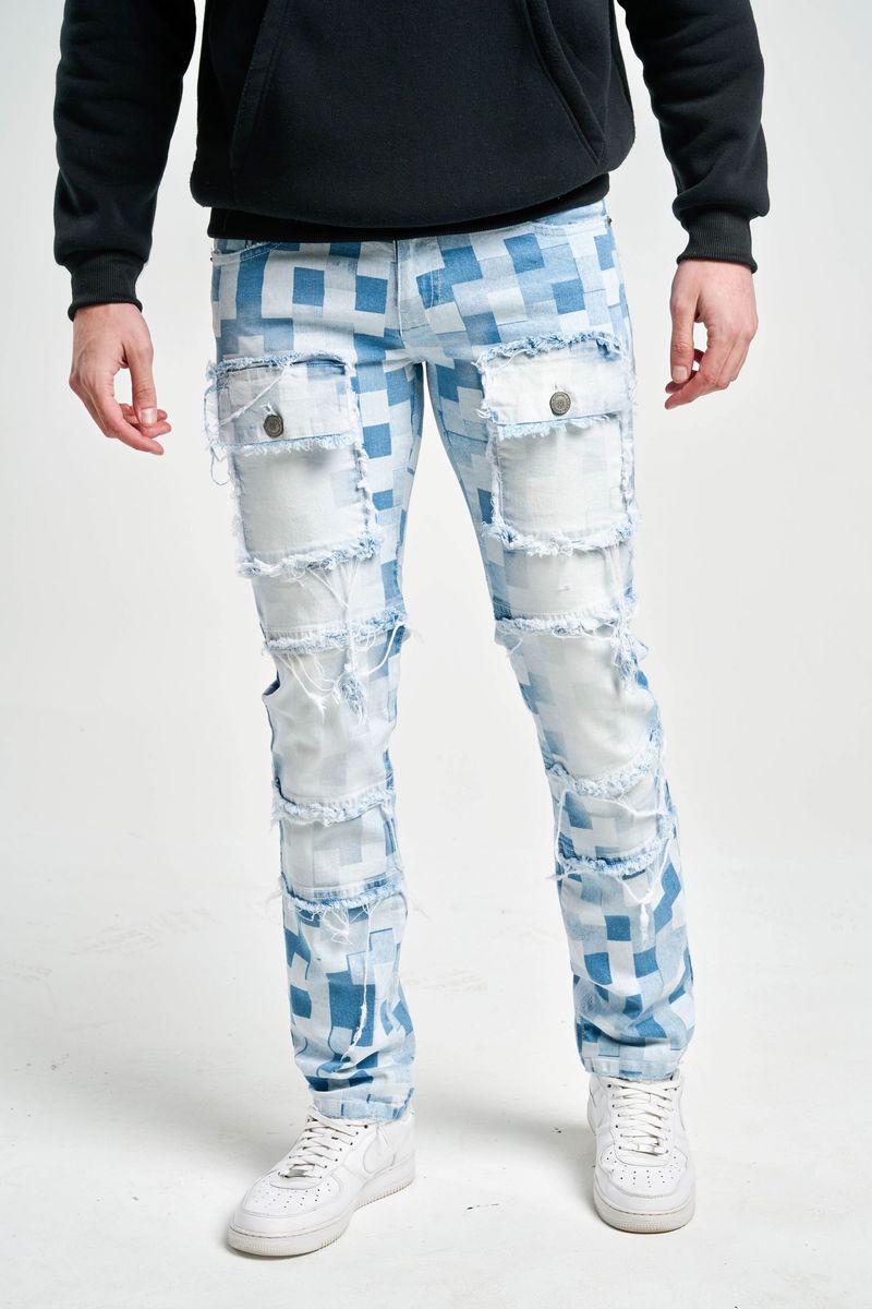 TAKER-T4017, "SLIM FIT" JEANS WITH FRAYED PATCH.