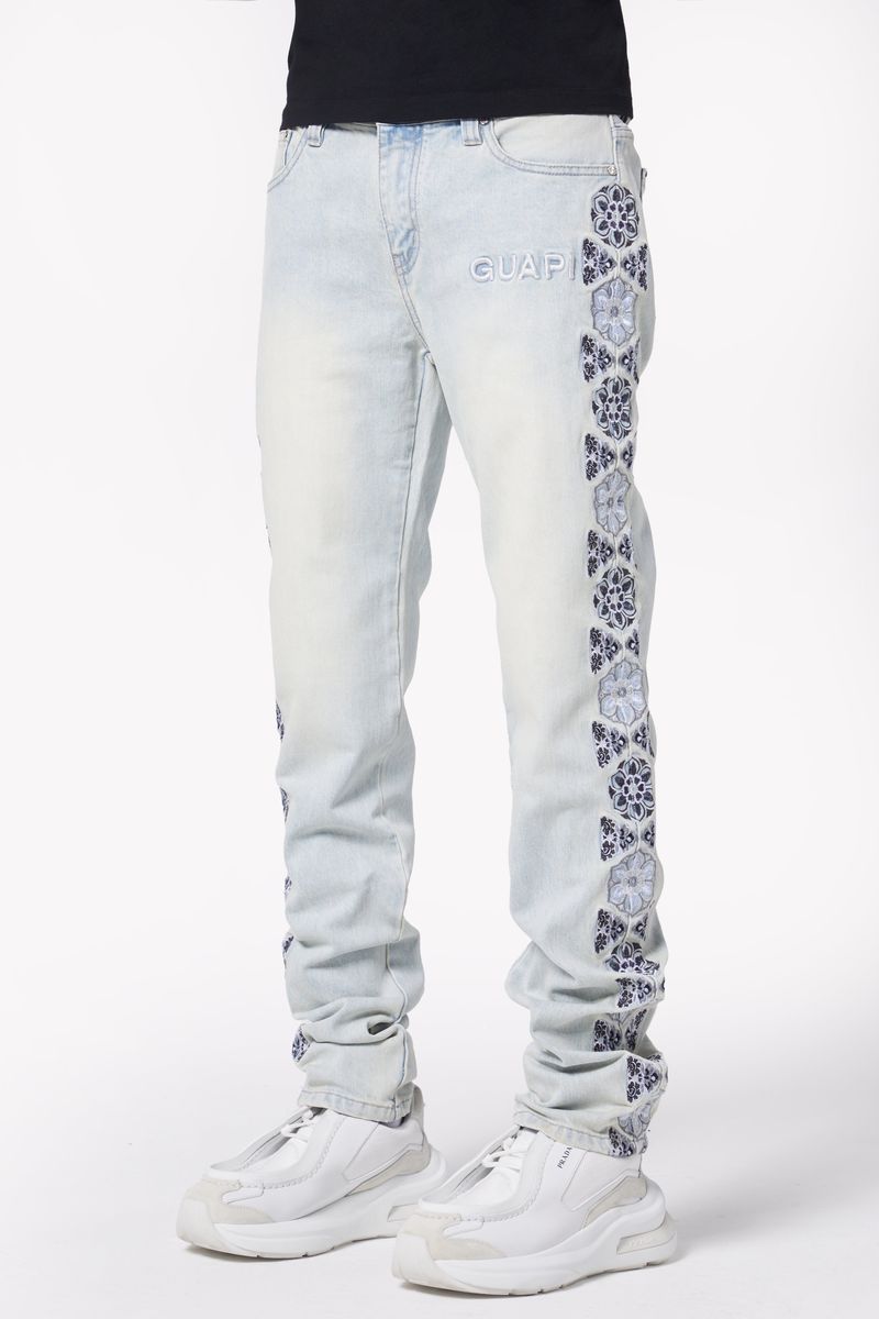 GUAPI-Vintage Blue Flowers Regular Denim-421VBFRD