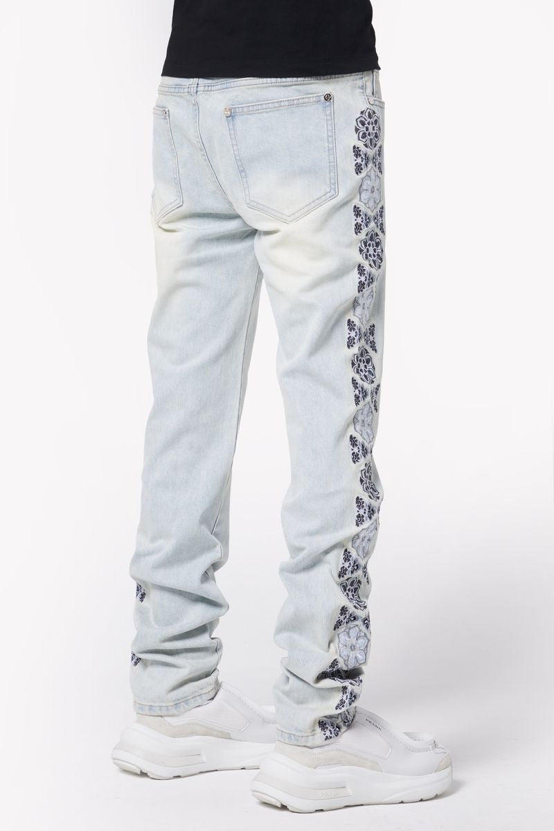 GUAPI-Vintage Blue Flowers Regular Denim-421VBFRD