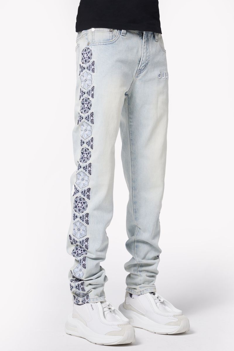 GUAPI-Vintage Blue Flowers Regular Denim-421VBFRD