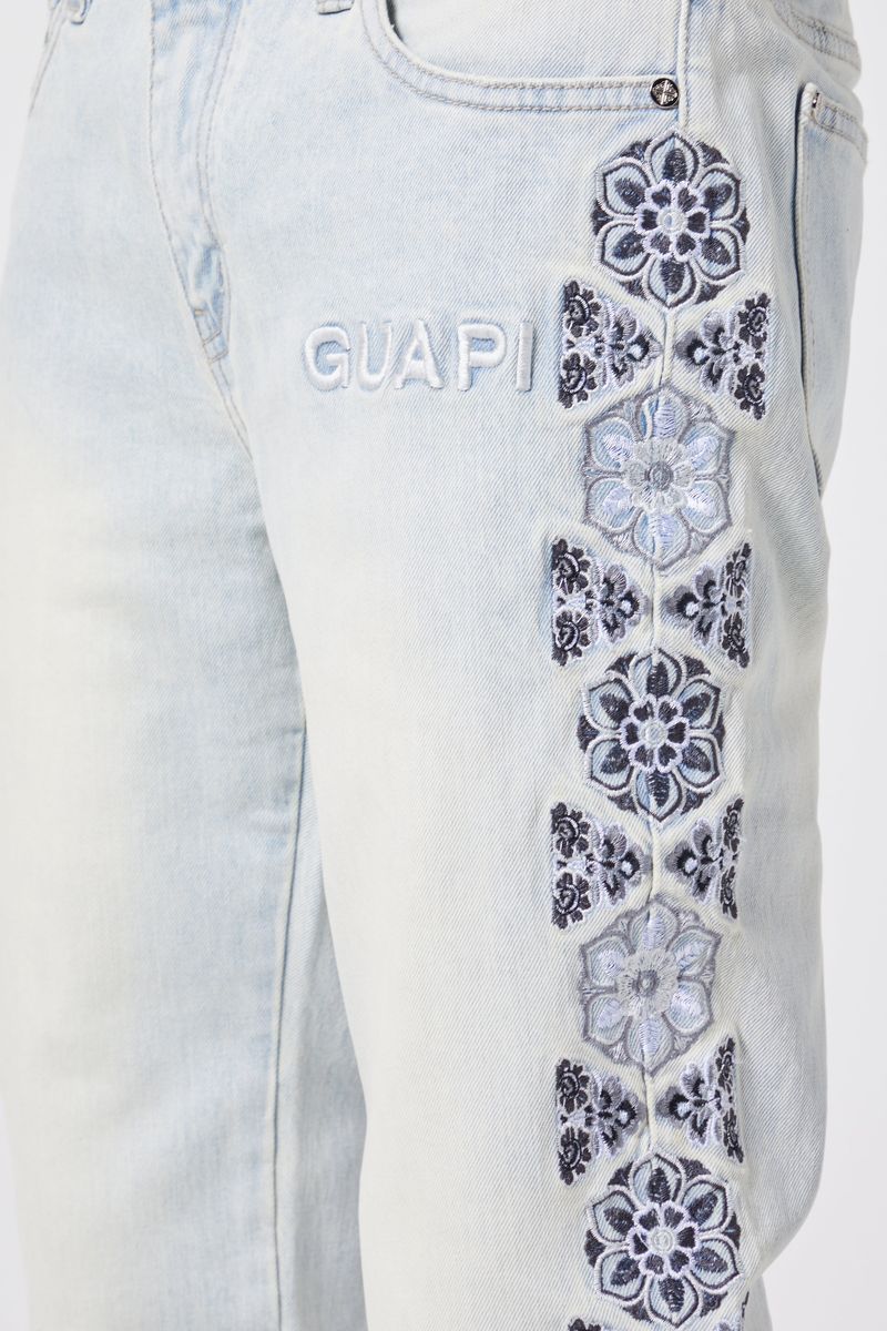 GUAPI-Vintage Blue Flowers Regular Denim-421VBFRD