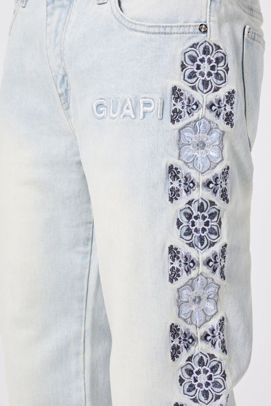 GUAPI-Vintage Blue Flowers Regular Denim-421VBFRD