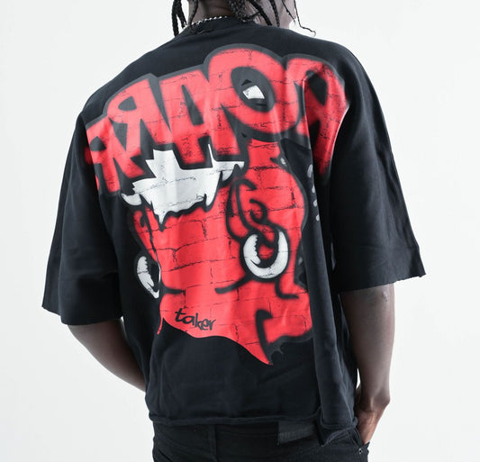 Taker - TS552 OVERSIZED TWO PANEL CROPPED T-SHIRT (BLACK)
