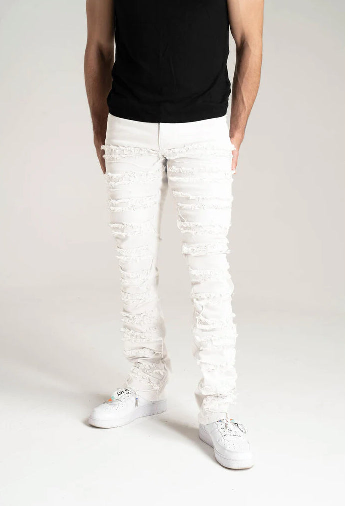 Spark Stretch Distressed Stack Denim (White) S3016T