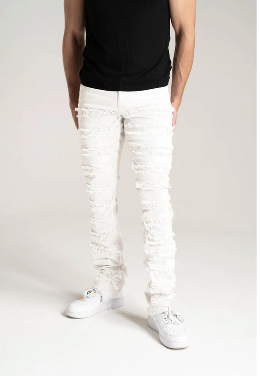 Spark Stretch Distressed Stack Denim (White) S3016T