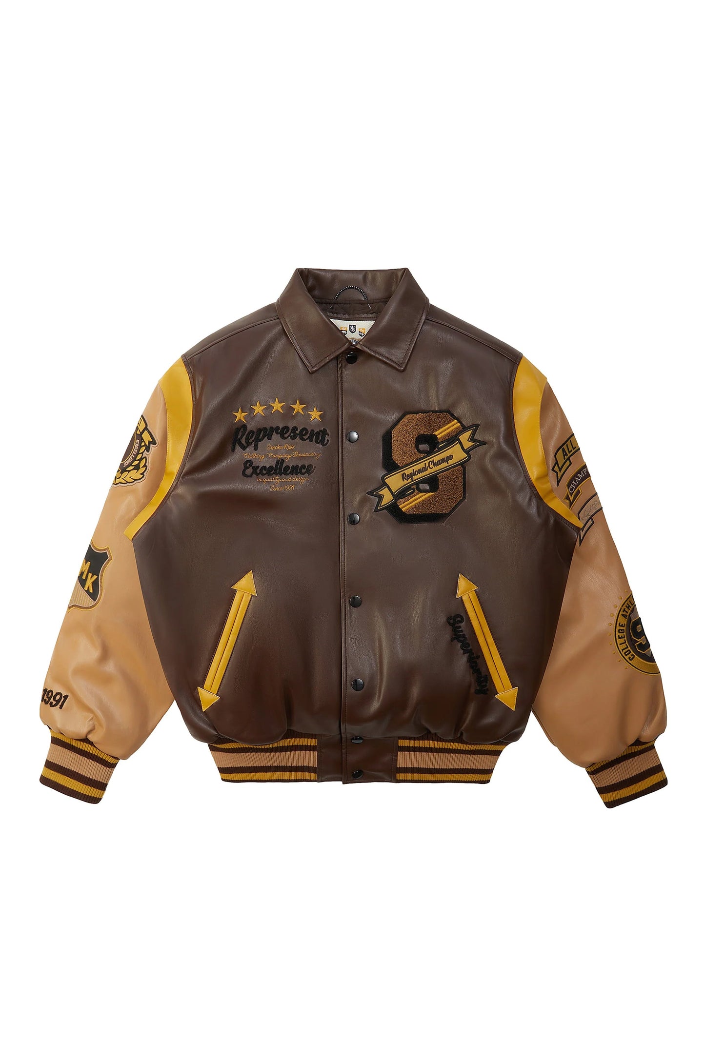 SMOKE RISE VEGAN LEATHER VARSITY JACKET - ww23793