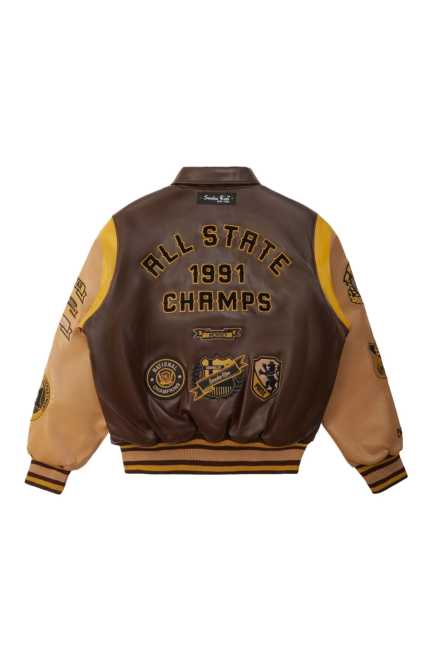 SMOKE RISE VEGAN LEATHER VARSITY JACKET - ww23793
