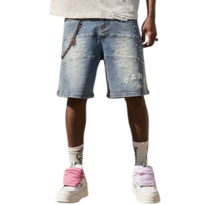 HYDE PARK - STUDDED PARK VELOCITY DENIM SHORT (BLUE)
