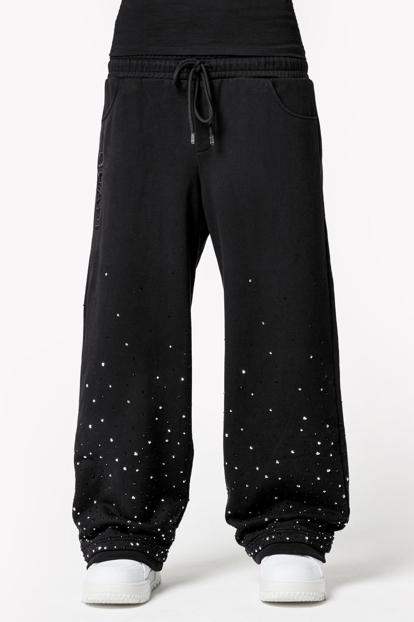 GUAPI - OBSIDIAN BLACK EMBELLISHED FLARED SWEAT PANTS