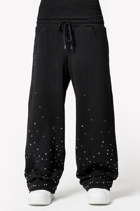GUAPI - OBSIDIAN BLACK EMBELLISHED FLARED SWEAT PANTS