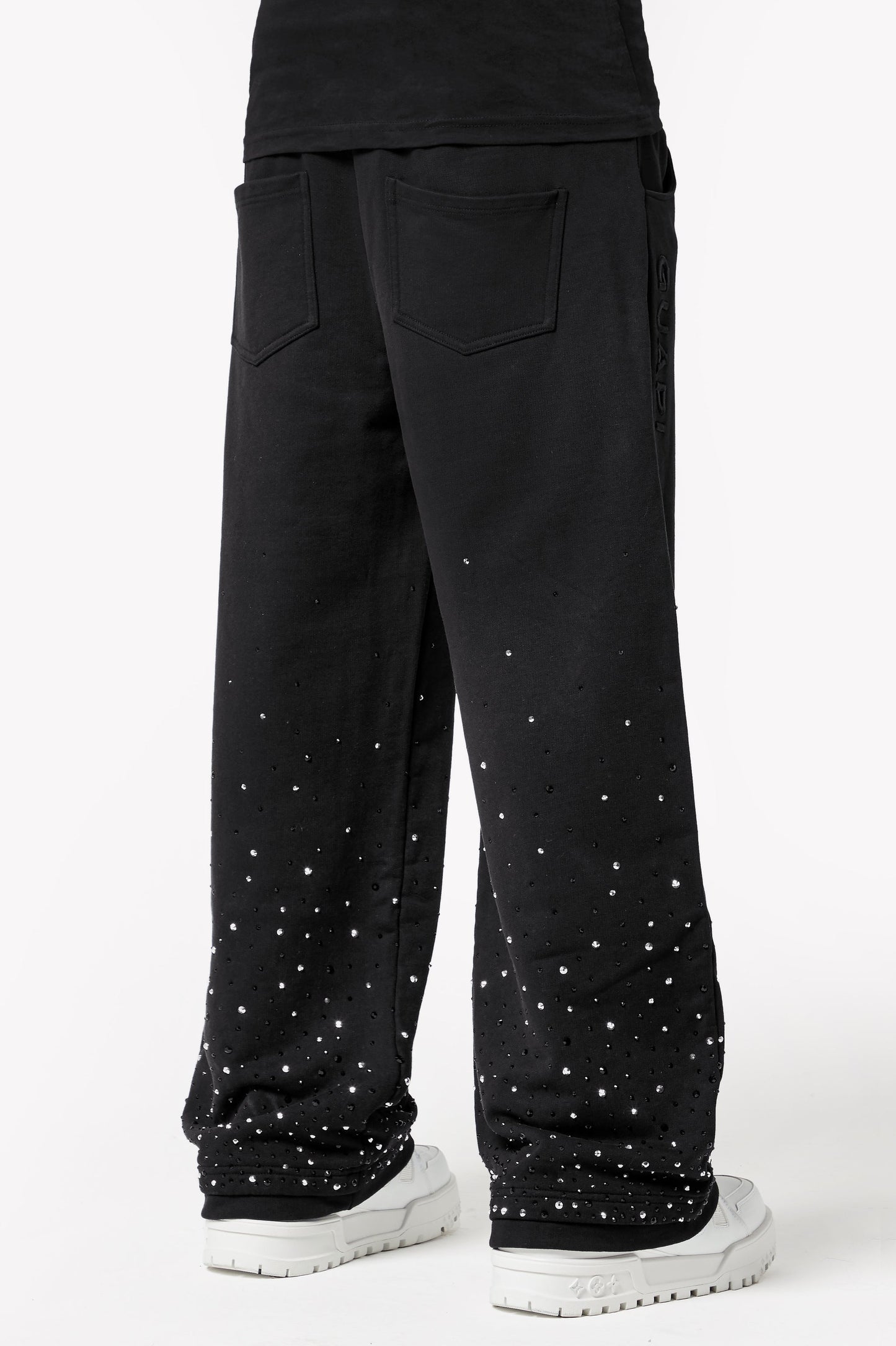 GUAPI - OBSIDIAN BLACK EMBELLISHED FLARED SWEAT PANTS