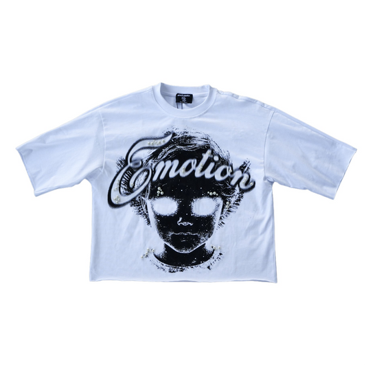 Mixed Emotion -  White “Pearl” Cropped Te