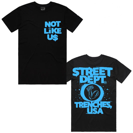STREET DEPT - NOT LIKE US BLACK NORTH CAROLINA BLUE TEE