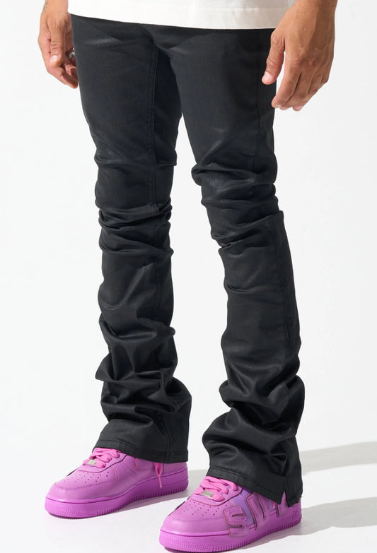SERENEDE CAVIAR WAX STACKED BLACK JEANS