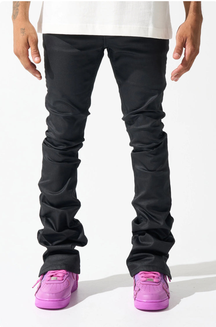 SERENEDE CAVIAR WAX STACKED BLACK JEANS