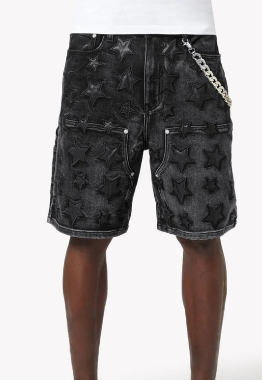 Guapi Obsidian Black Stars Denim Shorts