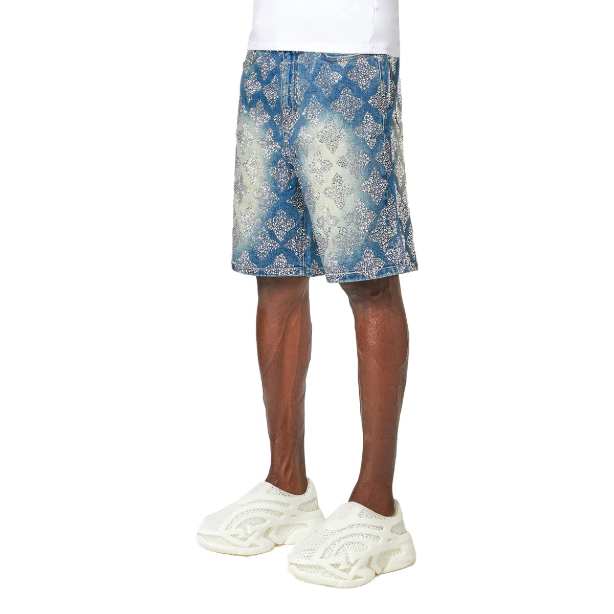 GUAPI VINTAGE BLUE EMBELLISHED DENIM SHORTS