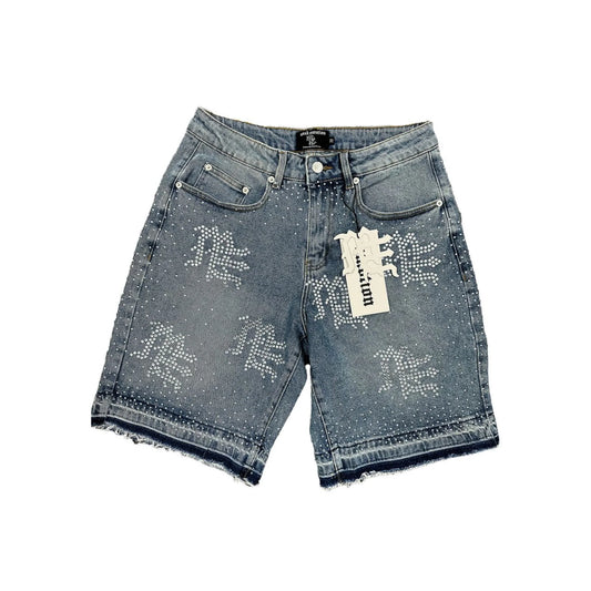 Mixed Emotion 'ME' Rhinestone Blue Denim Shorts