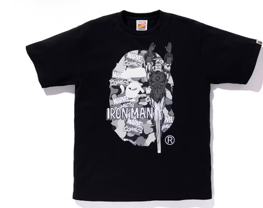 A Bathing Ape x Marvel Camouflage Ape Head Logo T-Shirt 'Black Iron Man