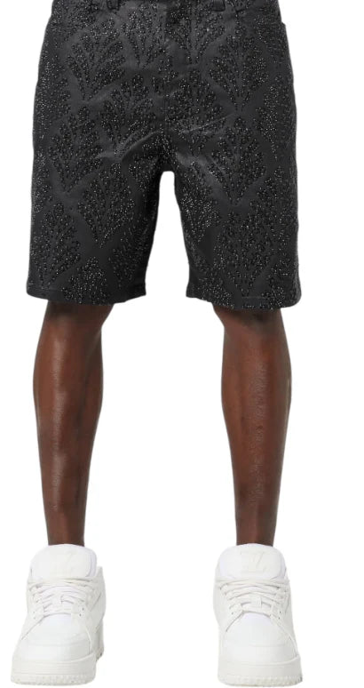 Guapi Shorts - All Black Embellished Denim Shorts V2