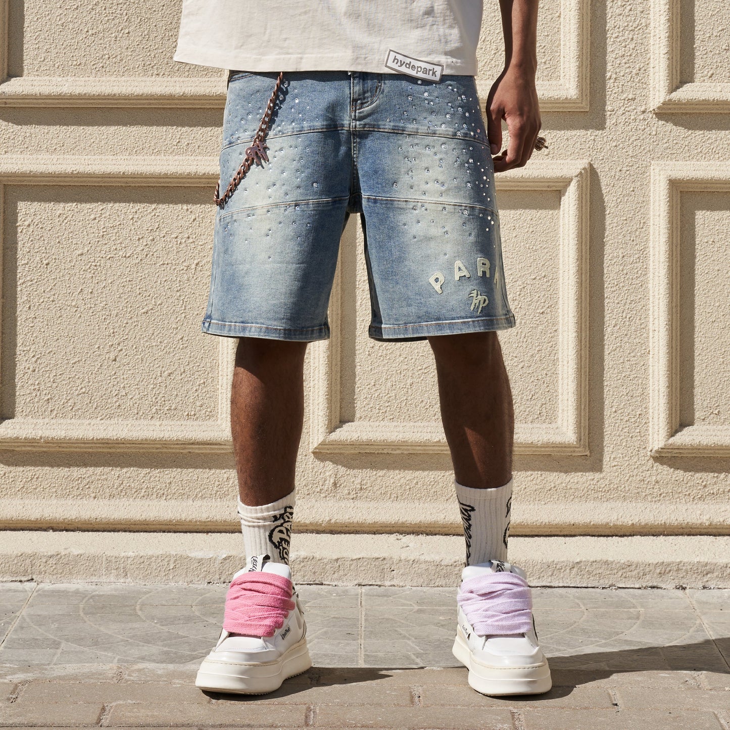 HYDEPARK STUDDED PARK VELOCITY DENIM SHORT - BLUE