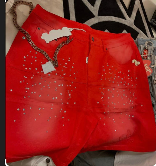 HYDEPARK STUDDED PARK VELOCITY DENIM SHORT RED