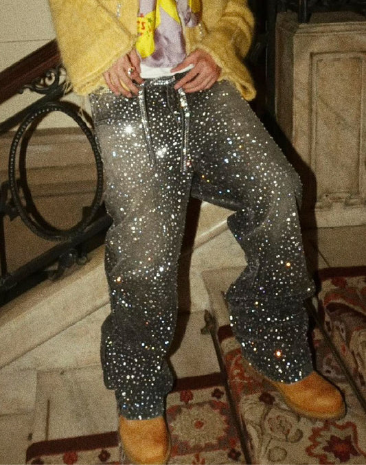 BIRTH OF ROYAL CHILD-3D Printing Washed 20k Swarovski Diamond Boro Denim Black